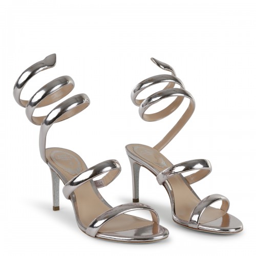 SILVER-TONE LEATHER CLEO SANDALS