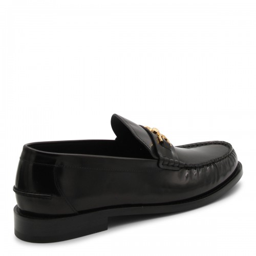 BLACK AND GOLD LEATHER MEDUSA LOAFERS