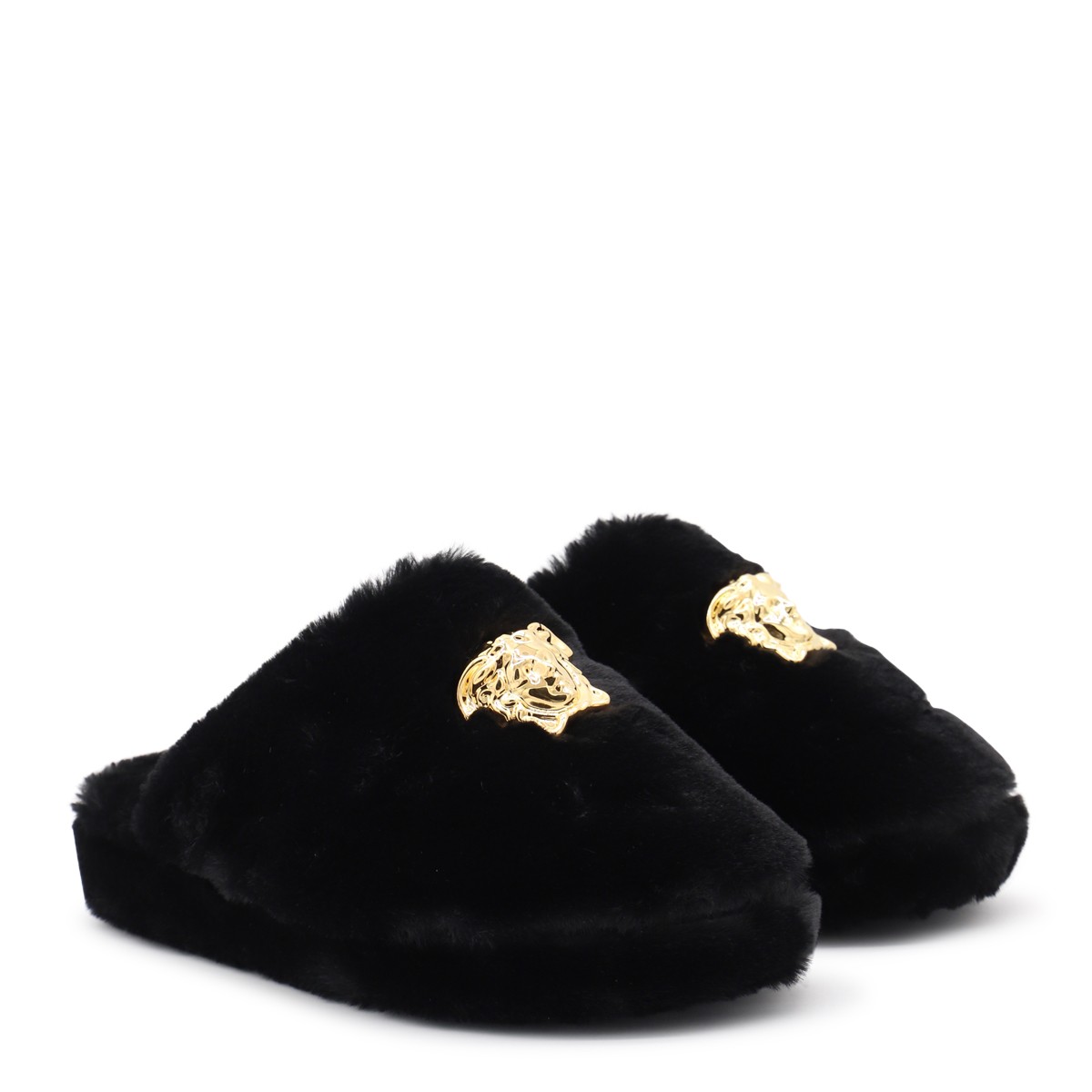 BLACK FAUX FUR MEDUSA HOME SLIPPERS