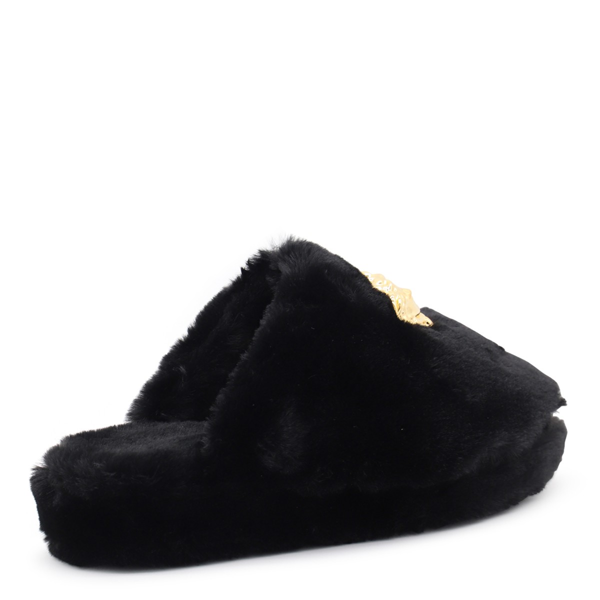 BLACK FAUX FUR MEDUSA HOME SLIPPERS