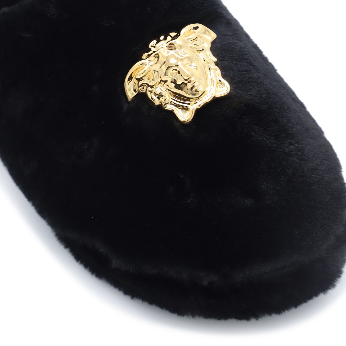 BLACK FAUX FUR MEDUSA HOME SLIPPERS