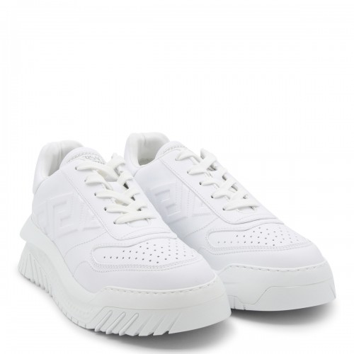 WHITE LEATHER AND CANVAS ODISSEA SNEAKERS