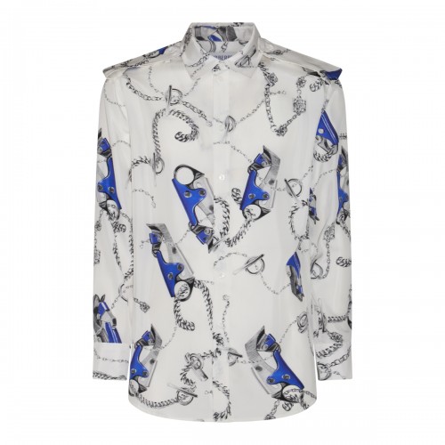 WHITE AND BLUE SILK SHIRT