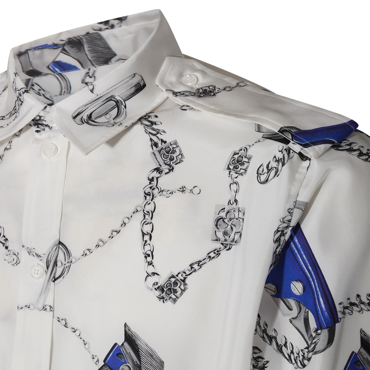 WHITE AND BLUE SILK SHIRT