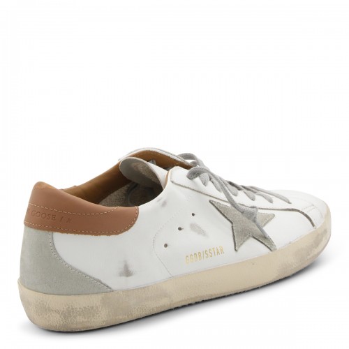 WHITE AND BROWN LEATHER SUPER STAR SNEAKERS