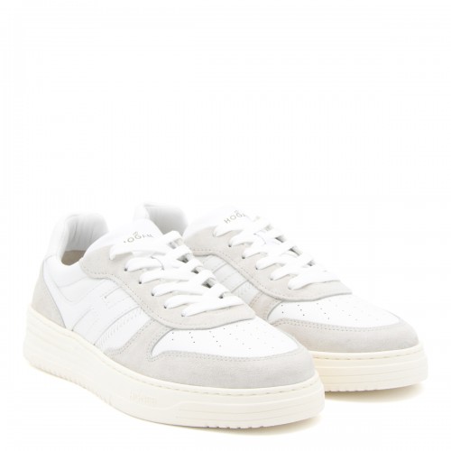 WHITE LEATHER AND LIGHT GREY SUEDE H630 SNEAKERS