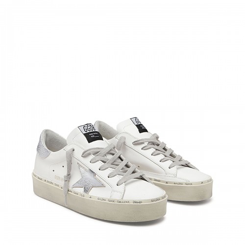WHITE AND SILVER LEATHER SNEAKERS