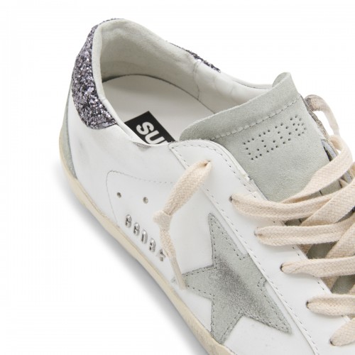 WHITE AND SILVER SUPER STAR SNEAKERS
