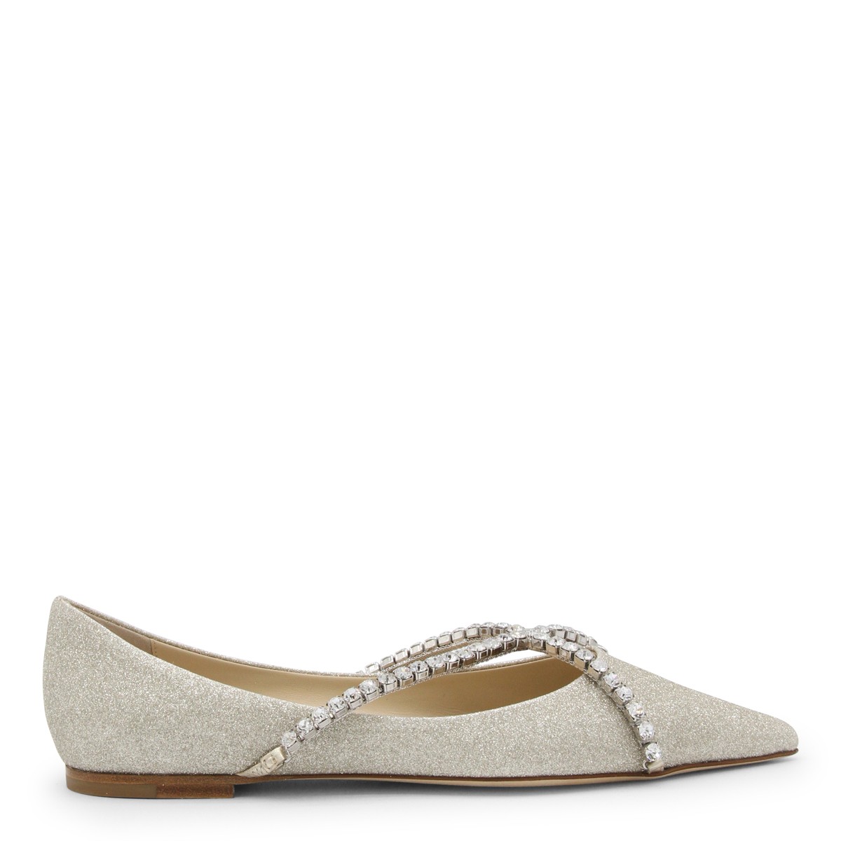 SILVER LEATHER CRYSTAL GENEVIEVE FLATS