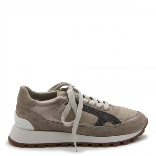 BROWN AND GREY COTTON SNEAKERS