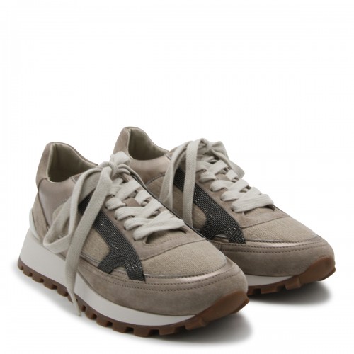 BROWN AND GREY COTTON SNEAKERS