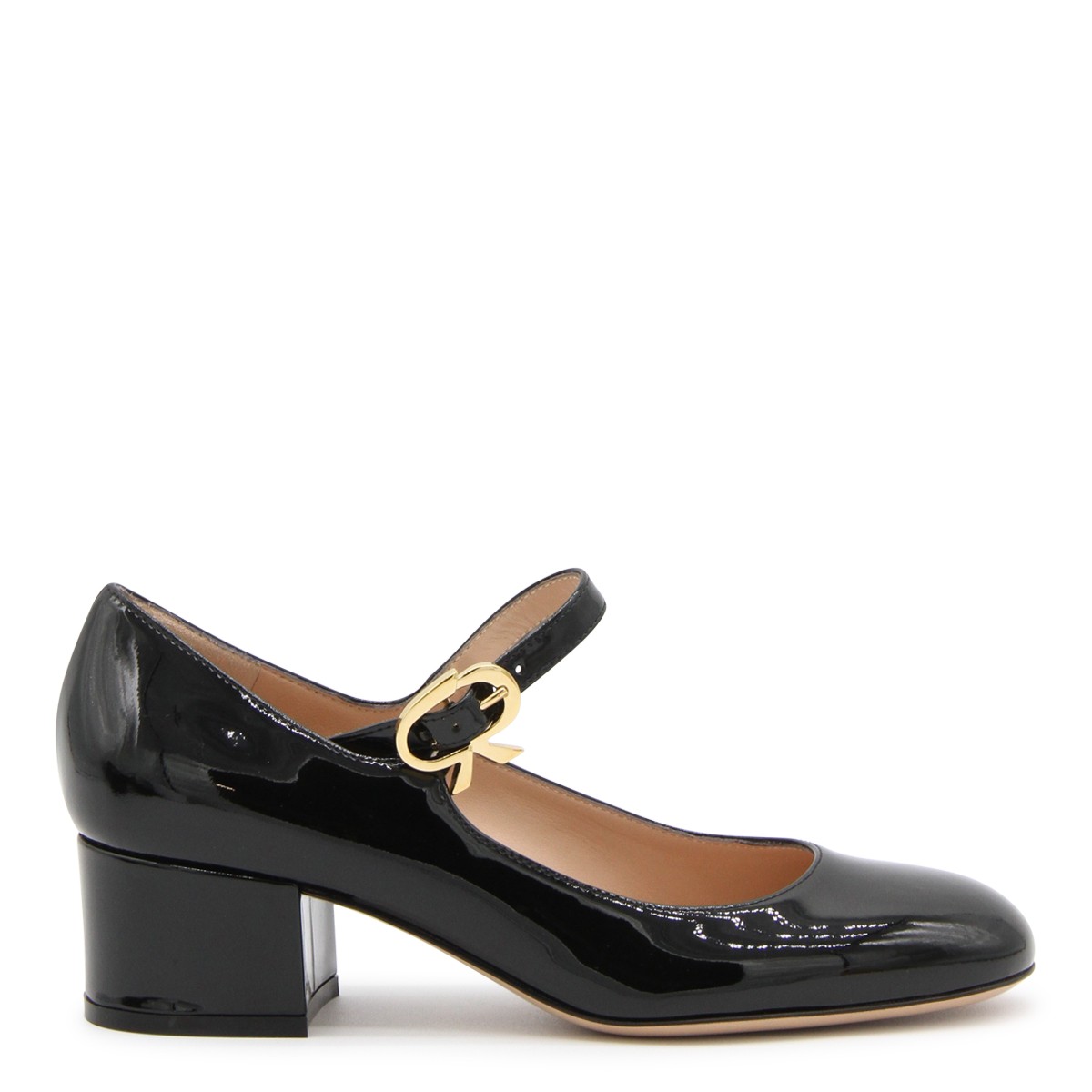 BLACK LEATHER RIBBON PUMPS