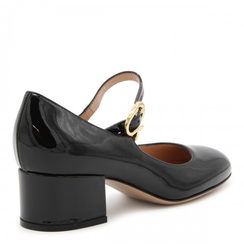 BLACK LEATHER RIBBON PUMPS