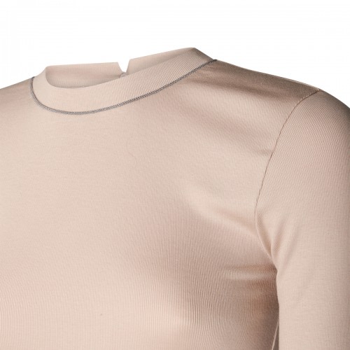 BEIGE COTTON STRETCH T-SHIRT