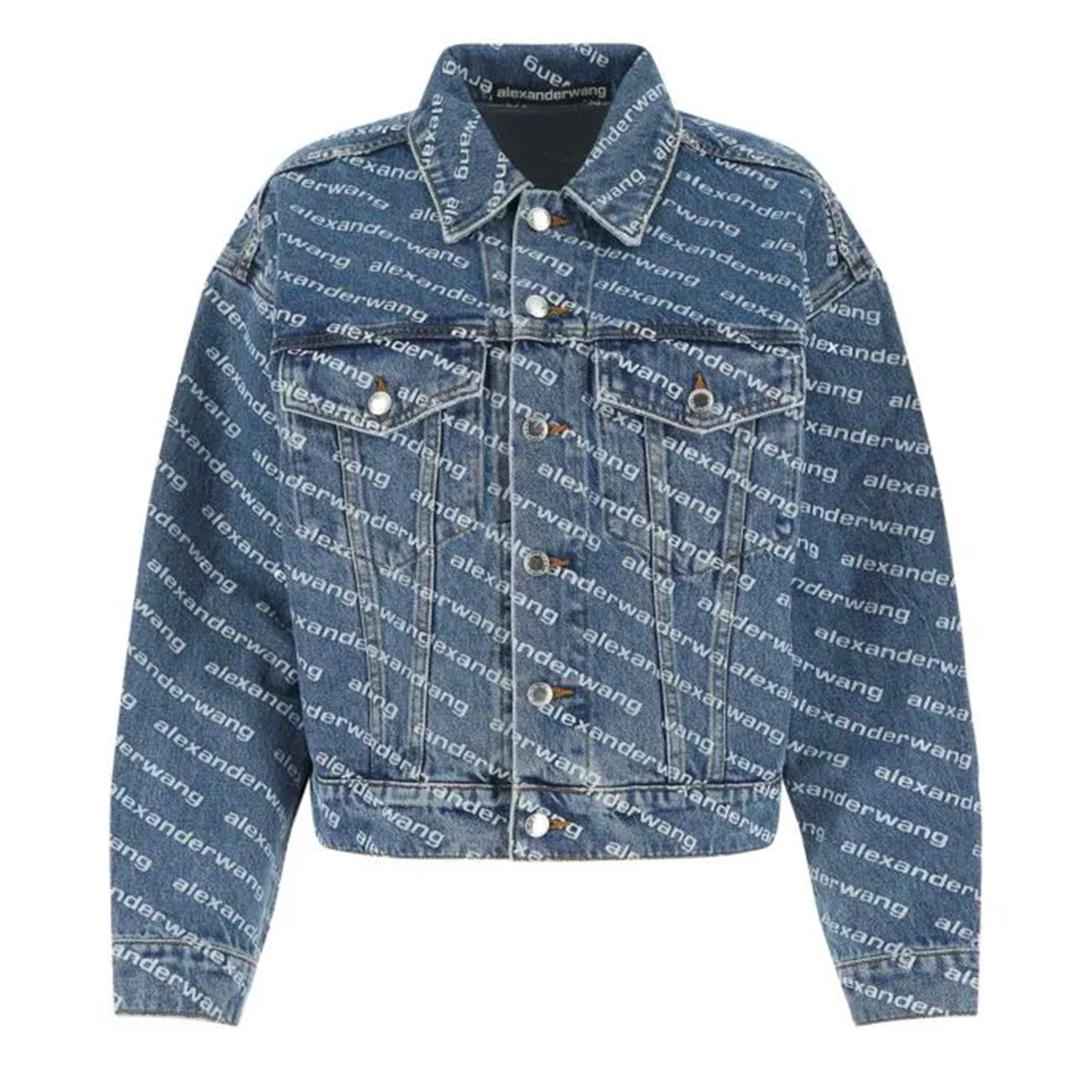 DEEP BLUE AND WHITE DENIM LOGO JACKET