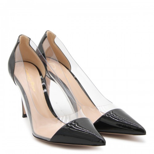 BLACK LEATHER PLEXI PUMPS