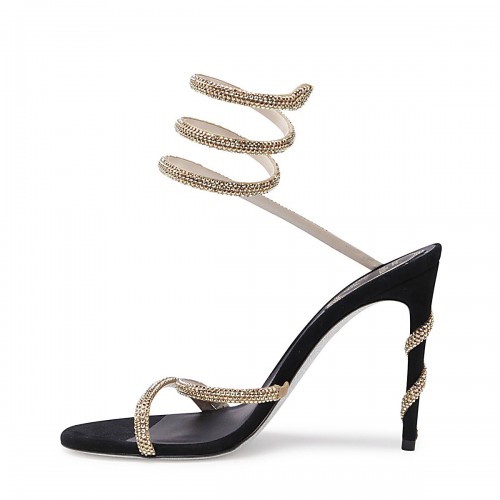 BLACK AND GOLD-TONE SUEDE MARGOT SANDALS