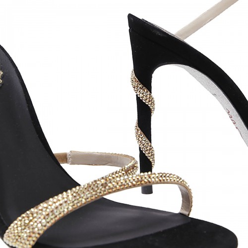 BLACK AND GOLD-TONE SUEDE MARGOT SANDALS