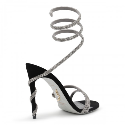 BLACK AND SILVER SUEDE MARGOT SANDALS