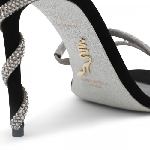 BLACK AND SILVER SUEDE MARGOT SANDALS