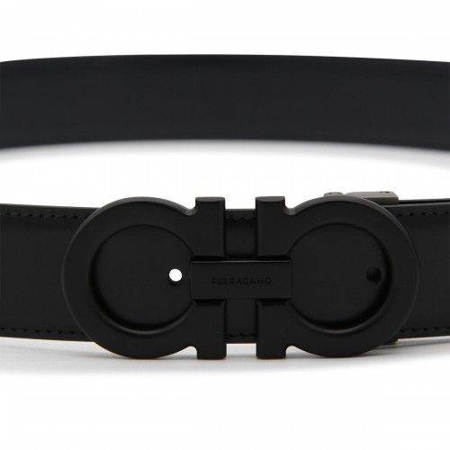 BLACK AND BLUE MARINE LEATHER REVERSIBLE GANCINI BELT