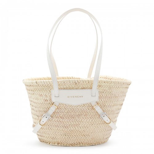 RAFFIA AND WHITE LEATHER VOYOU BASKET SMALL