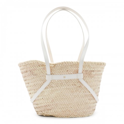 RAFFIA AND WHITE LEATHER VOYOU BASKET SMALL