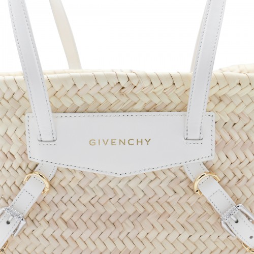 RAFFIA AND WHITE LEATHER VOYOU BASKET SMALL