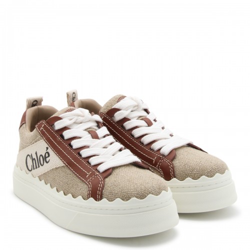 WHITE AND BROWN CANVAS LAUREN SNEAKERS