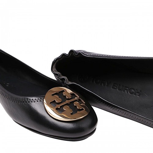 BLACK LEATHER MINNIE BALLERINA SHOES