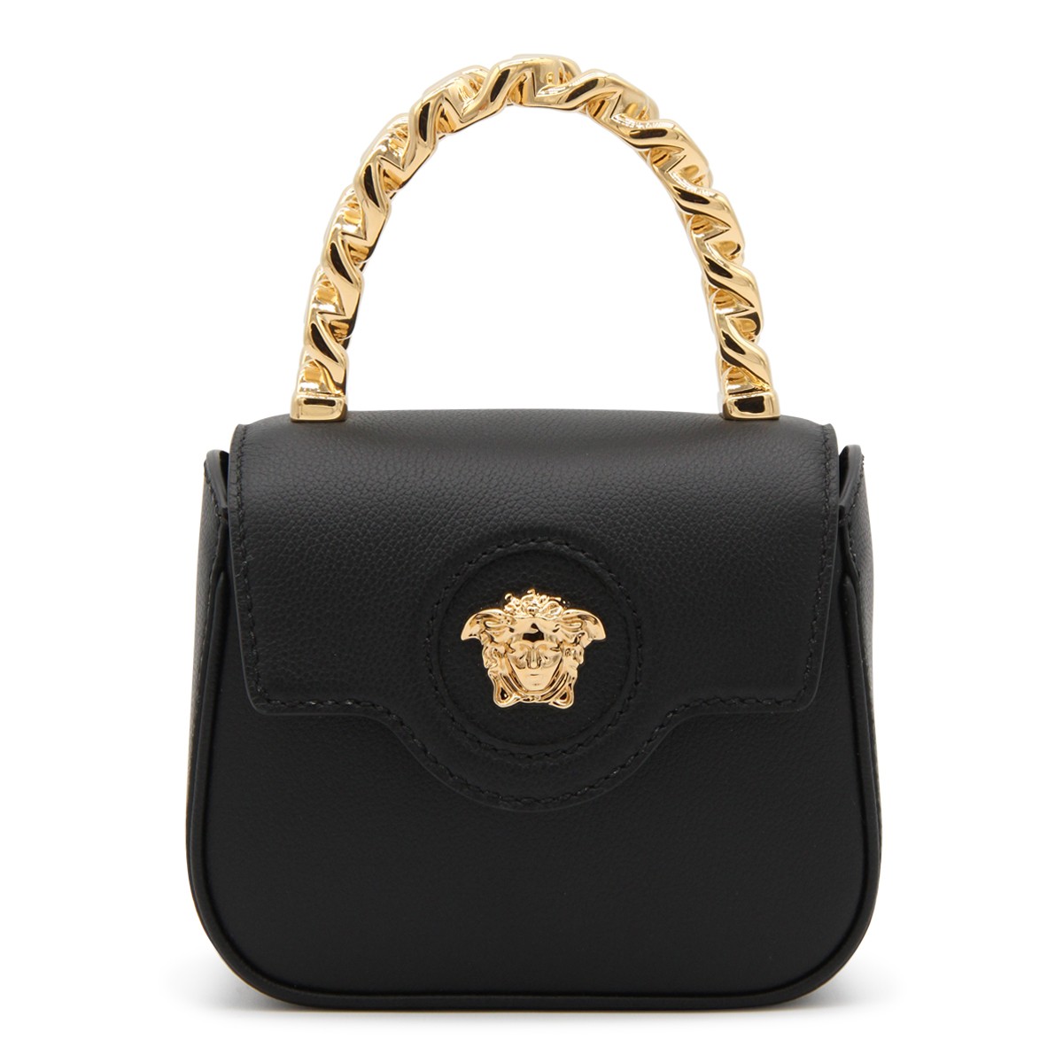 BLACK LEATHER LA MEDUSA MINI TOP HANDLE BAG