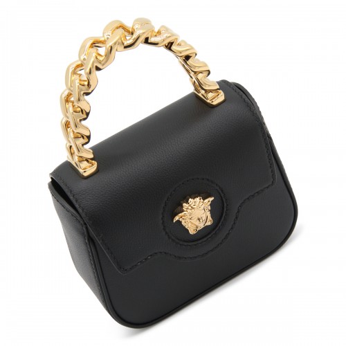 BLACK LEATHER LA MEDUSA MINI TOP HANDLE BAG