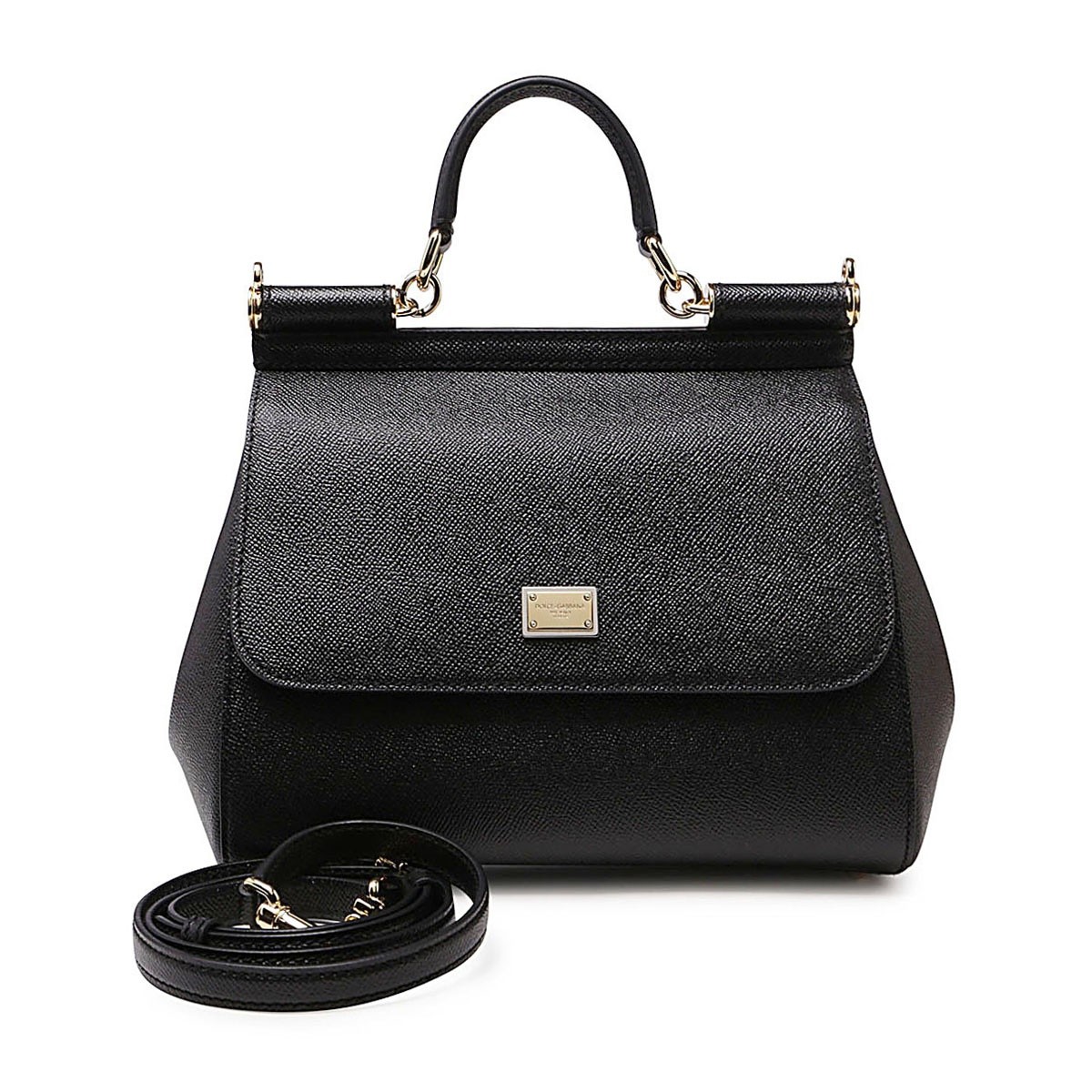 BLACK LEATHER SICILY HANDLE BAG