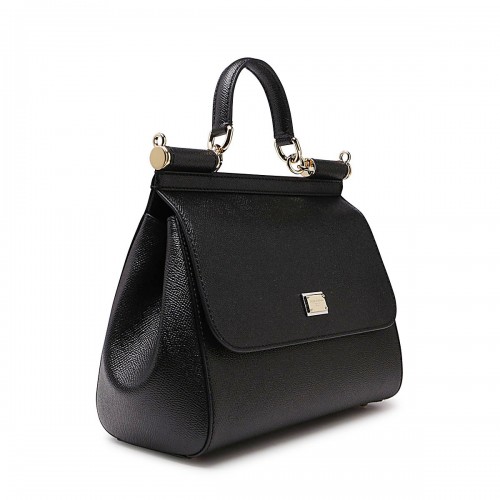 BLACK LEATHER SICILY HANDLE BAG