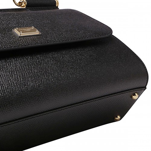 BLACK LEATHER SICILY HANDLE BAG