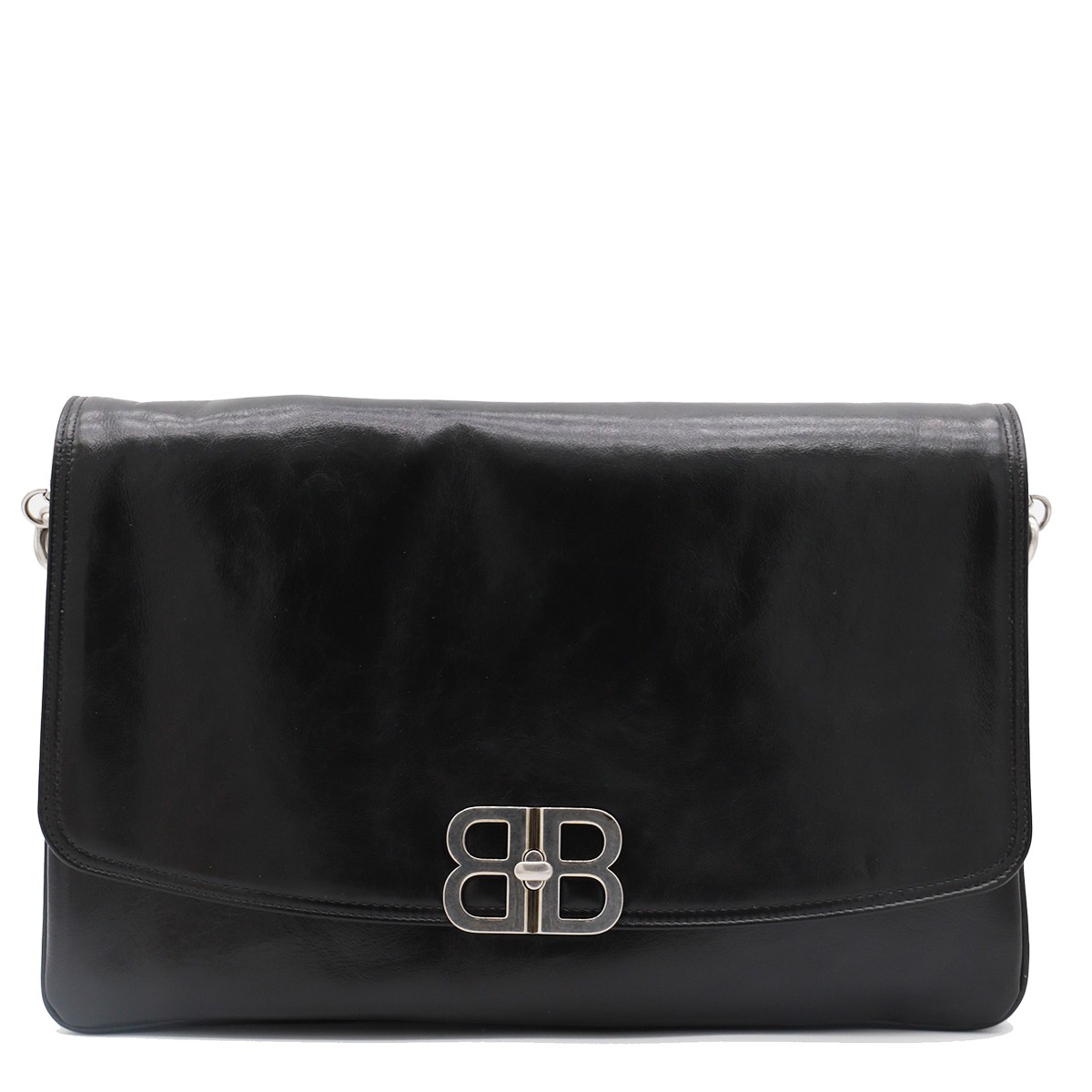 BLACK LEATHER TOP HANDLE BAG