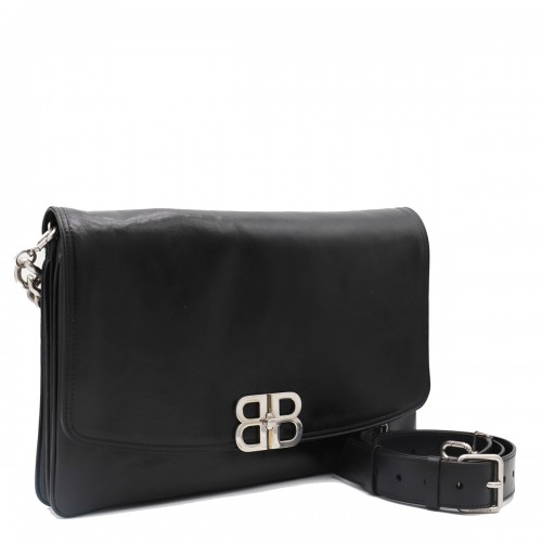 BLACK LEATHER TOP HANDLE BAG