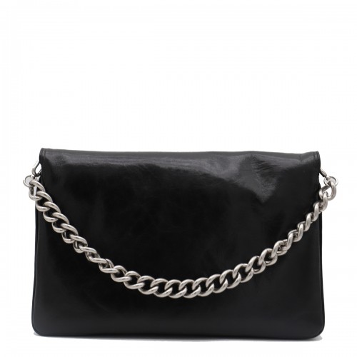 BLACK LEATHER TOP HANDLE BAG