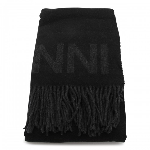 BLACK WOOL FRINGES SCARF