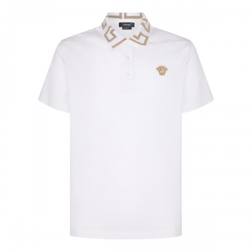 WHITE COTTON-VISCOSE BLEND POLO SHIRT