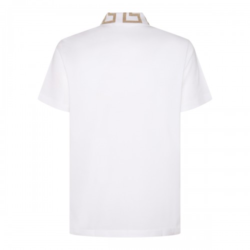 WHITE COTTON-VISCOSE BLEND POLO SHIRT