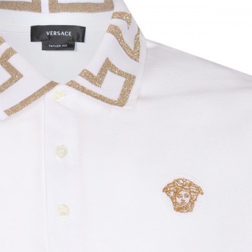 WHITE COTTON-VISCOSE BLEND POLO SHIRT