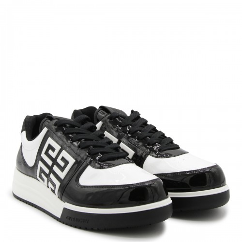 WHITE AND BLACK LEATHER 4G SNEAKERS