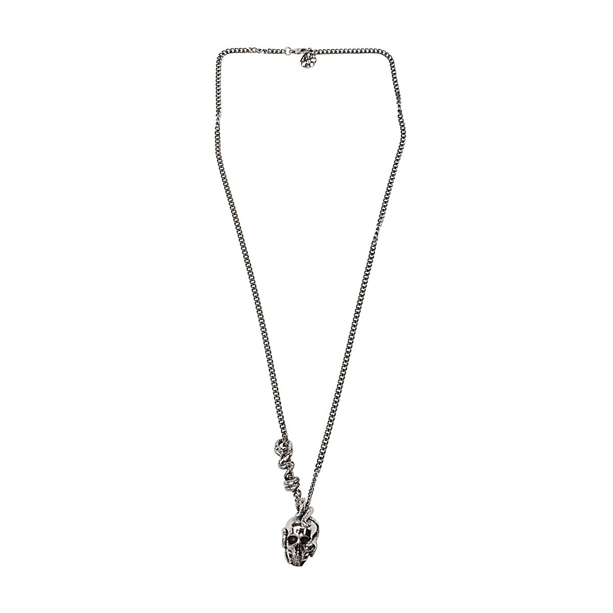 SILVER-TONE BRASS SKULL NECKLACE