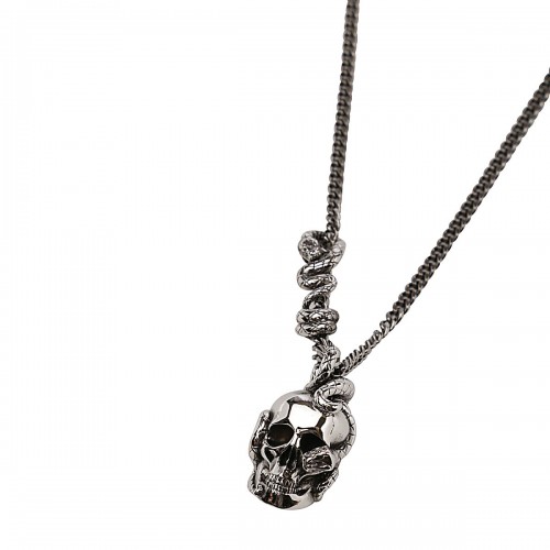 SILVER-TONE BRASS SKULL NECKLACE