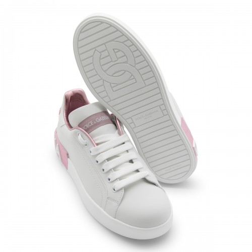 WHITE AND PINK LEATHER PORTOFINO SNEAKERS