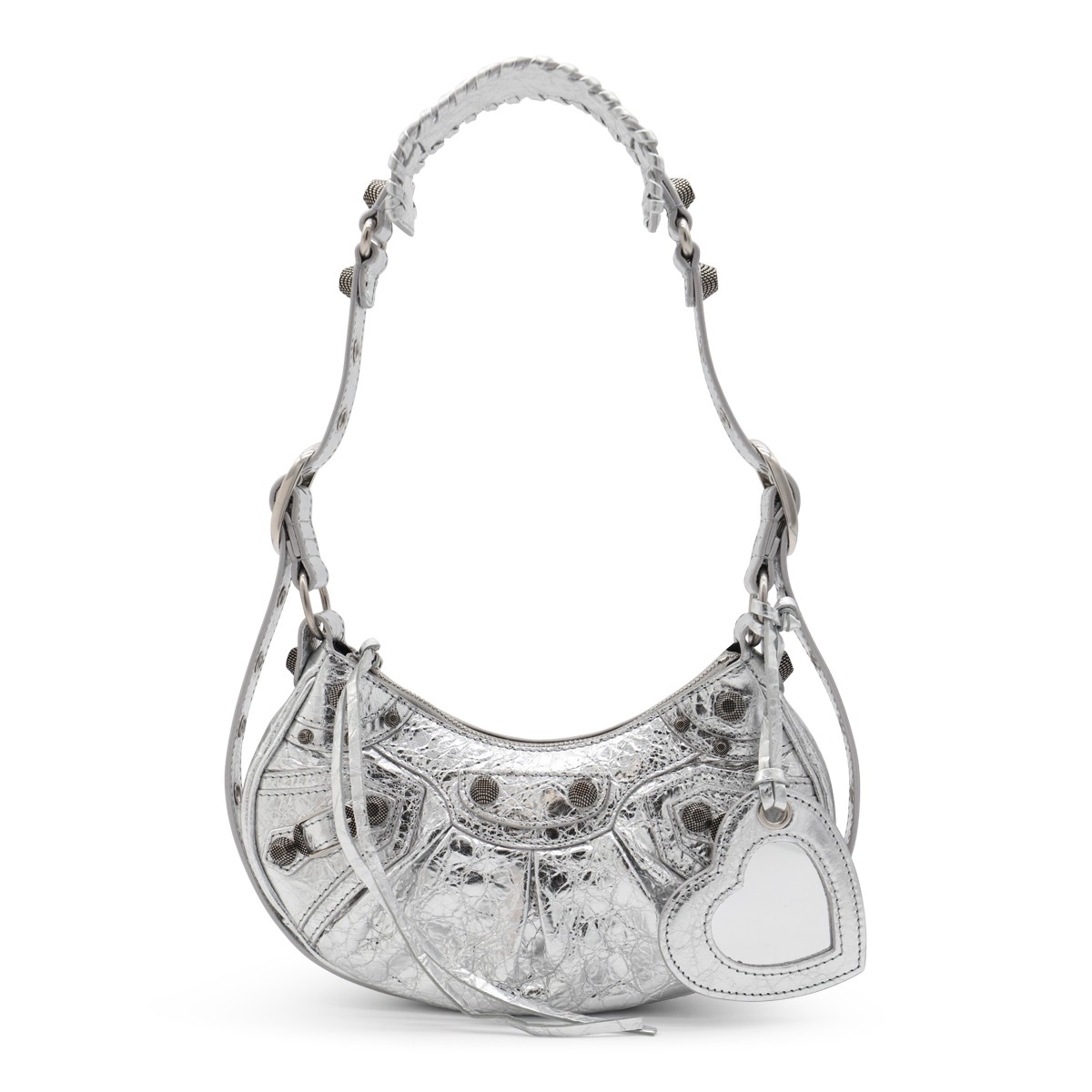 SILVER LEATHER LE CAGOLE XS SHOULDER BAG