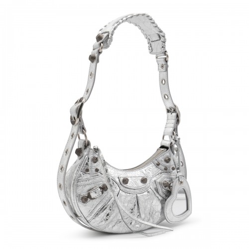 SILVER LEATHER LE CAGOLE XS SHOULDER BAG