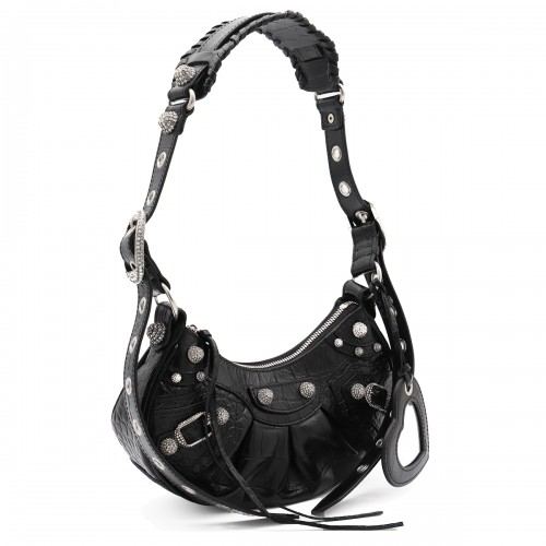 BLACK LEATHER LE CAGOLE XS SHOULDER BAG