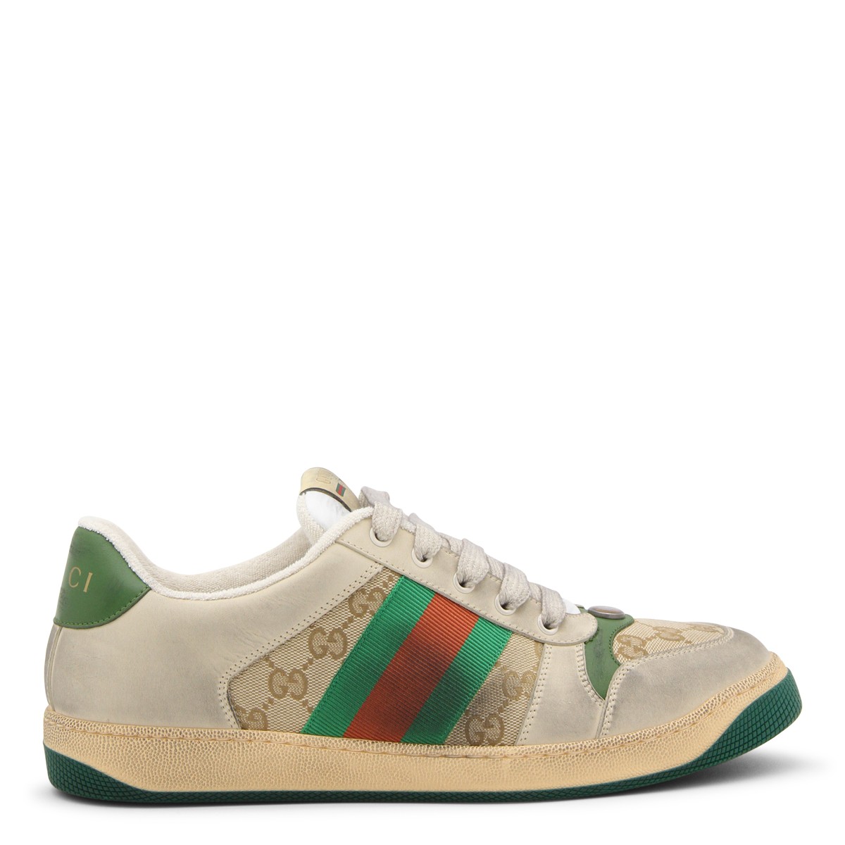 BEIGE, GREEN, ORANGE CANVAS AND LEATHER SCREENER SNEAKERS